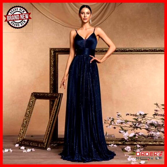 Sequin Backless Maxi Formal Dress Sleeveless Pleated Evening Gown Wedding - Picture 2 of 6